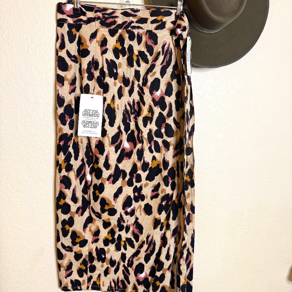 NWT Never Fully Dressed leopard linen blend Jaspre wrap skirt - women's 20